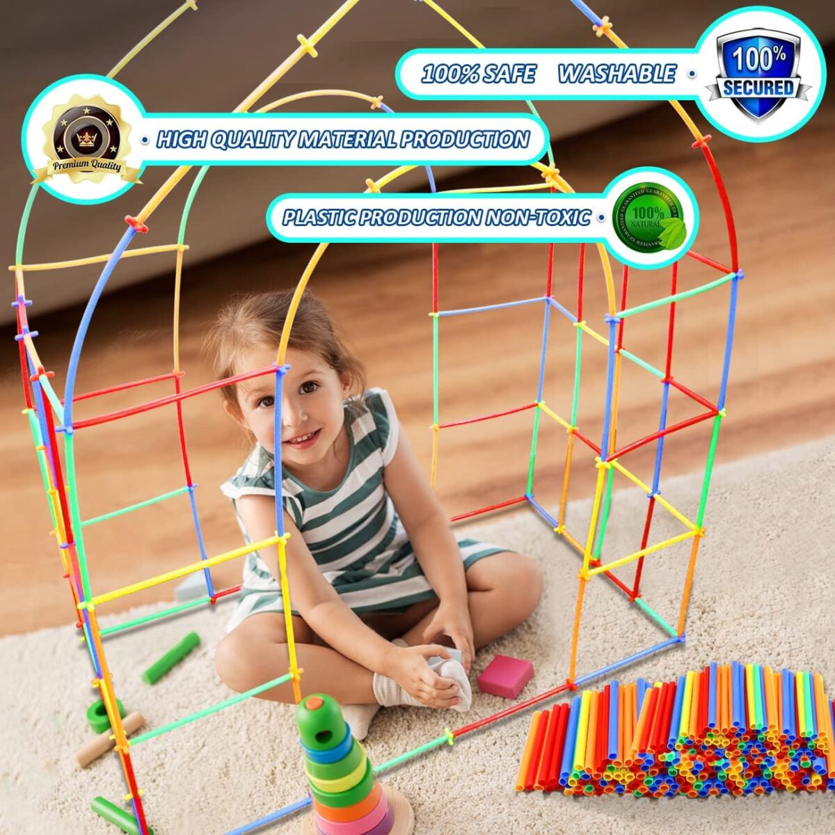 Straw Constructor Toys STEM Building 600Pcs Toy Interlocking Plastic Engineering Thin Tube Blocks Educational Kit for 3 4 5 6 7years Kids Boys and Girls Gift - Image 5