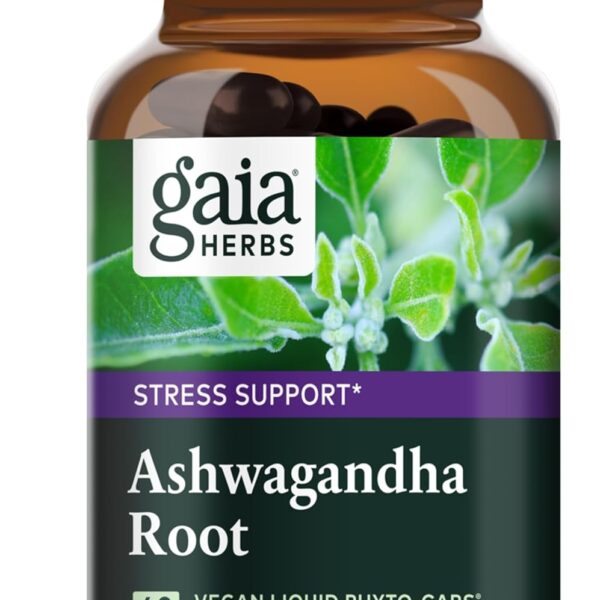 Gaia Herbs, Ashwagandha Root Vegan Liquid Phyto Capsules - Stress Relief, Immune Support Supplement, Balanced Energy Levels and Mood, 60-Count (Pack of 1)
