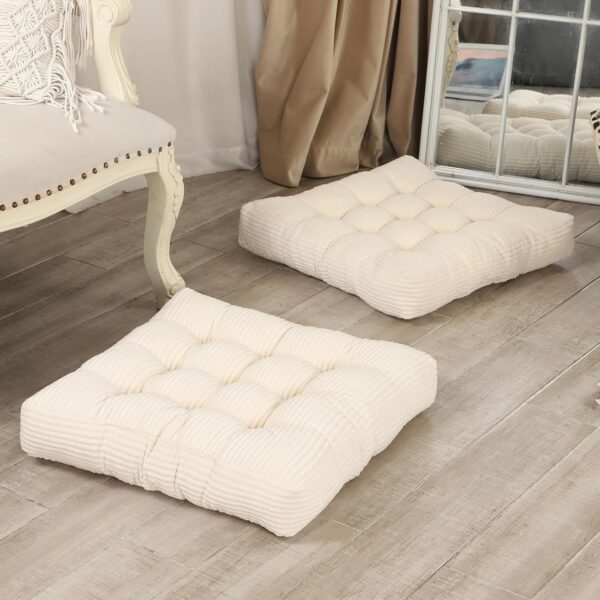 22 inches Meditation Pillow, 2 Pack Square Large Floor Cushions for Adults, Thick Corduroy Floor Pillows for Sitting, Yoga, Living Room, Sofa, Tatami, Beige
