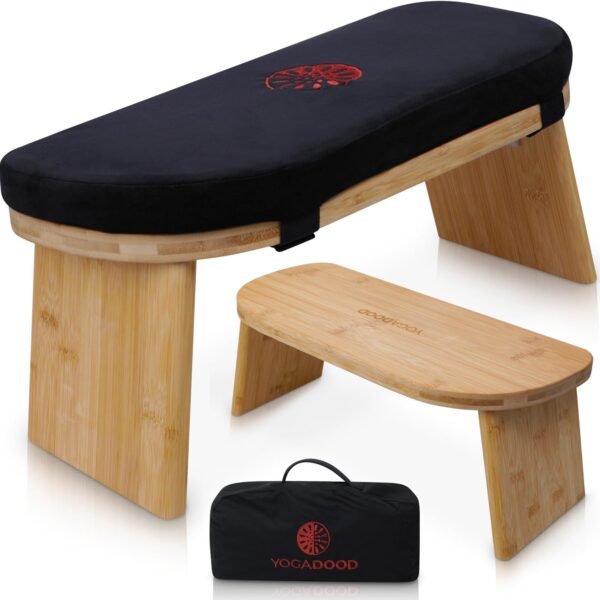 Folding Meditation Bench with Velvet Cushion & Carry Bag - Bamboo Yoga Stool, Seiza Prayer Bench, Travel Meditation Seat - Comfortable Kneeling Chair for Mindfulness, Zen Practice Meditation Stool