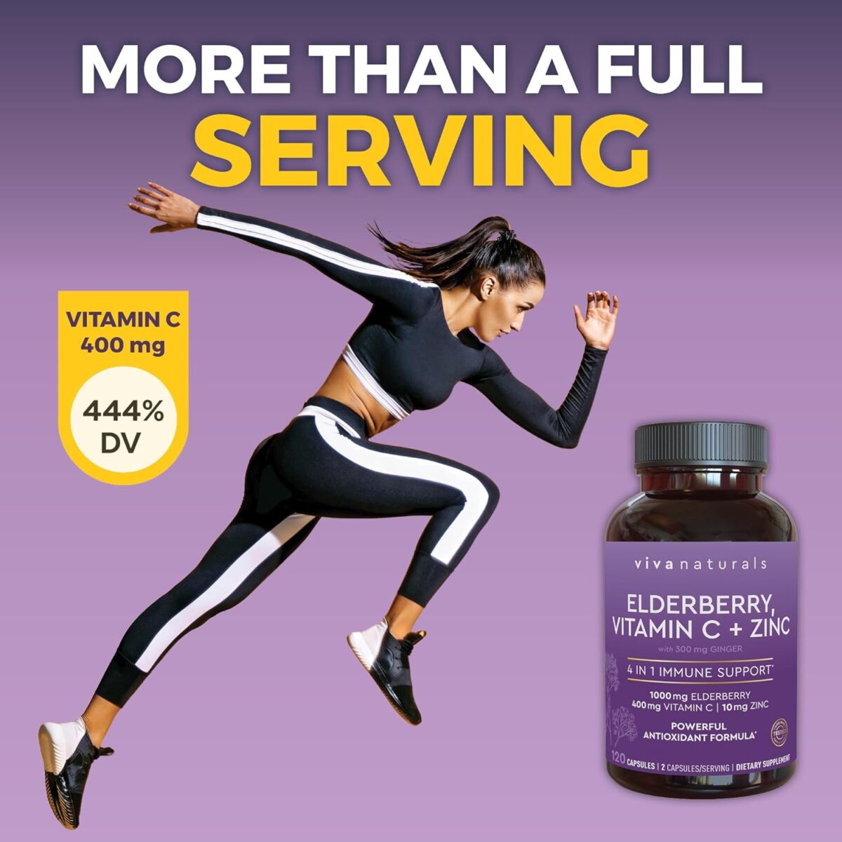 Viva Naturals Elderberry with Vitamin C and Zinc (120 Capsules) - 1000mg Sambucus Elderberry Immune Support Supplement, Black Elderberry Capsules for Adults, Elderberry Vitamins - 2 Months Supply - Image 6