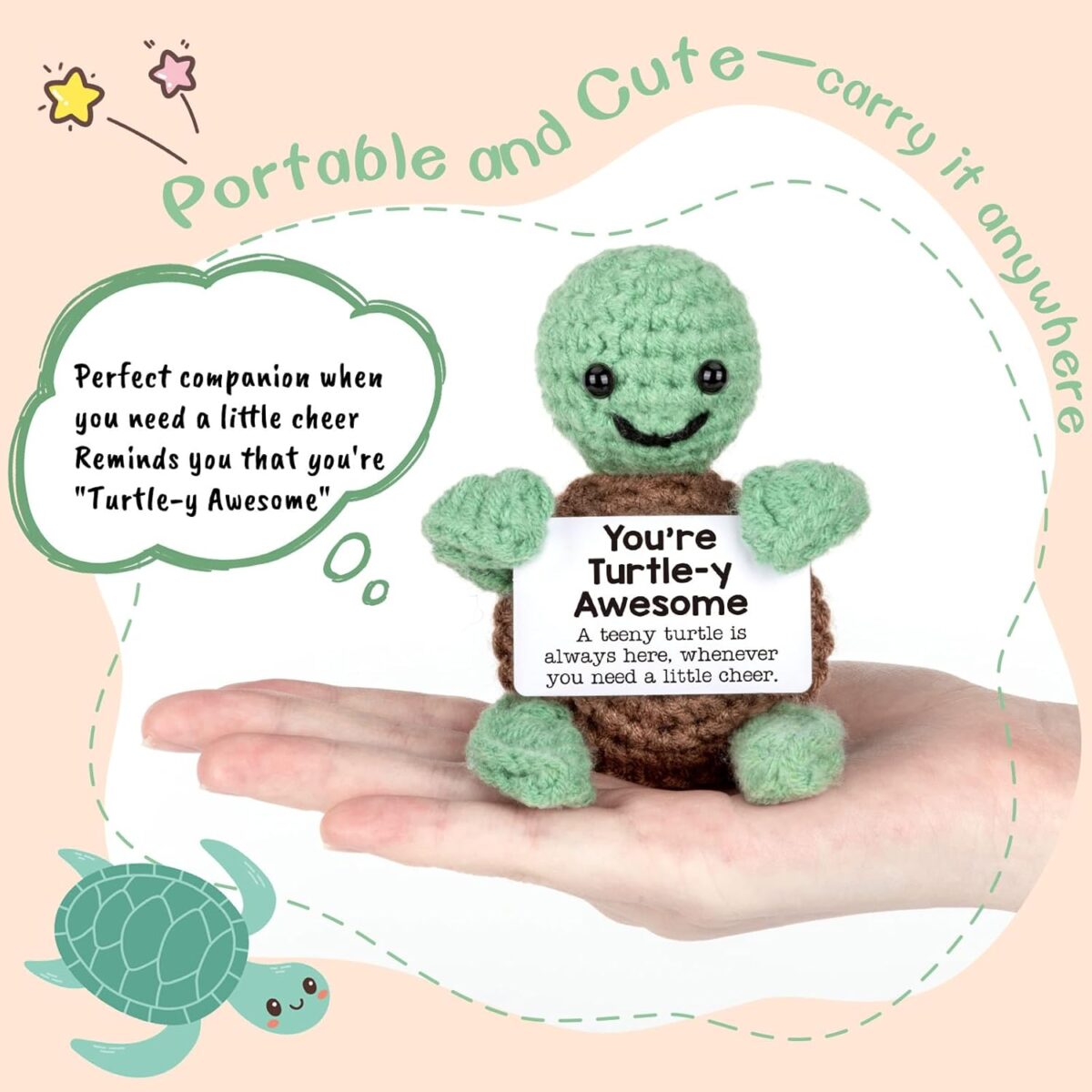 Mini Funny Turtle Easter Basket Essentials Stuffers for Teens Easter Gifts for Kids Teen Girls Boys, Birthday Gifts for Women Men Mothers Day Graduation Teacher Appreciation, Positive Emotional Turtle - Image 2