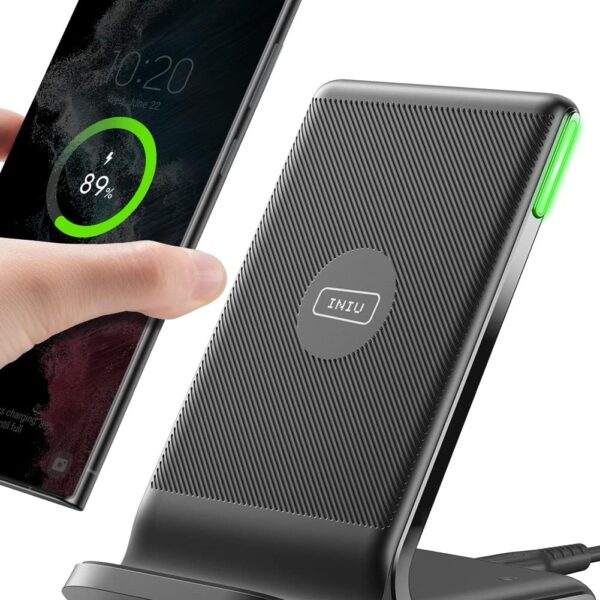 INIU Wireless Charger, 15W Fast Qi-Certified Wireless Charging Station with Sleep-Friendly Adaptive Light Compatible with iPhone 16 15 14 13 Pro XS 8 Plus Samsung Galaxy S25 S24 S23 Note 20 Google etc
