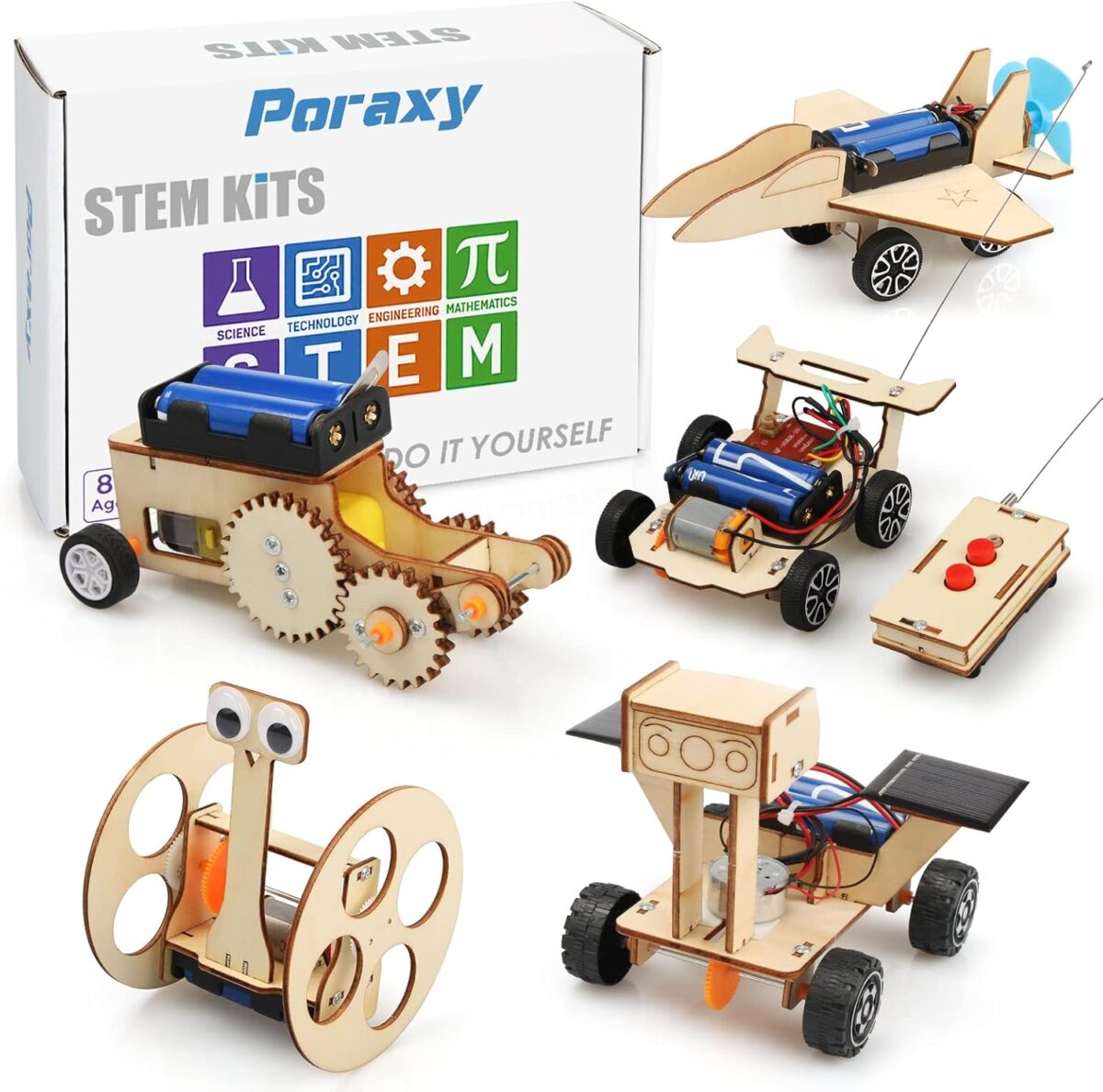 Poraxy STEM Model Car Kits, Toys for Boys Age 8-12, 5 in 1 Kids Wood Building Kit 8-10, 3D Wooden Puzzles, Educational Science Crafts Kits, Birthday Gifts for 8 9 10 11 12 13 14 Years Old Boys - Image 1