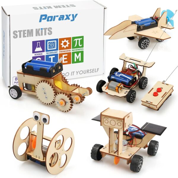 Poraxy STEM Model Car Kits, Toys for Boys Age 8-12, 5 in 1 Kids Wood Building Kit 8-10, 3D Wooden Puzzles, Educational Science Crafts Kits, Birthday Gifts for 8 9 10 11 12 13 14 Years Old Boys