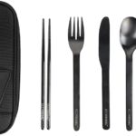 EcoVessel WANDERWARE Stainless Steel Utensils Set, Reusable Cutlery Set with Carry Case Camping Accessories, Travel Utensils With Case – 6 Pcs (Black Smoke)