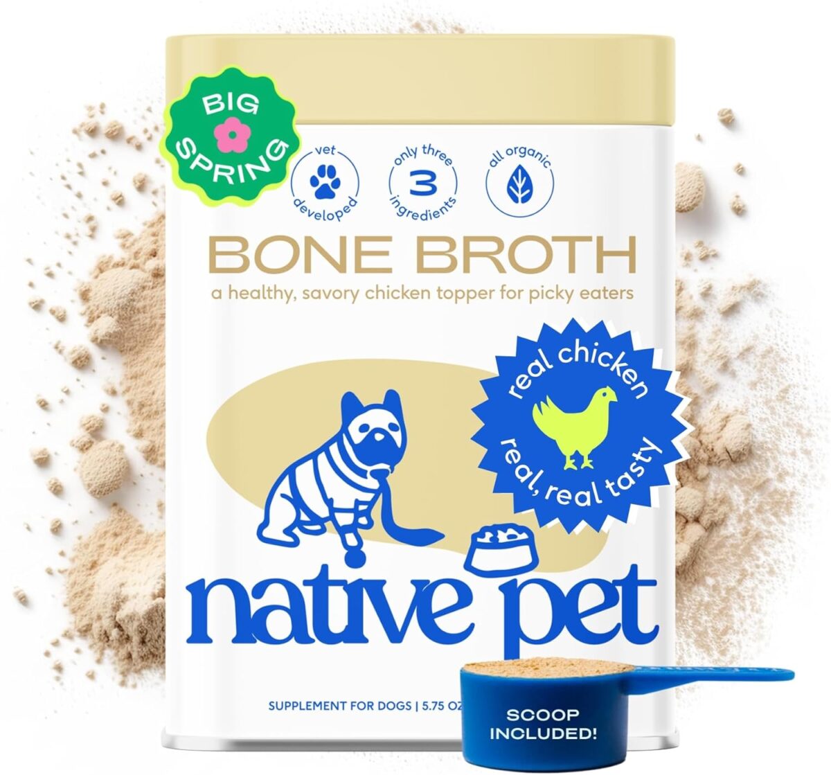 Native Pet Bone Broth for Dogs and Cats - Chicken Bone Broth Powder Dog Food Toppers for Picky Eaters - Provides Extra Nutrition for Joint Strength, Immune Support & Heart Health - 48 Scoops - Image 1