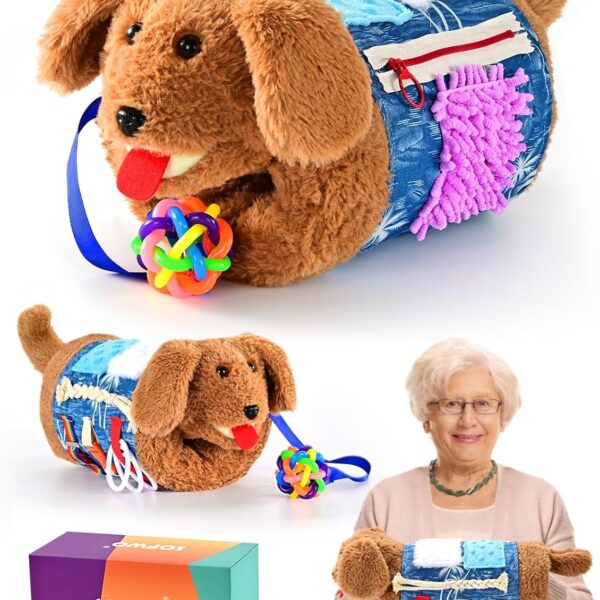 SOFWO Fidget Blanket and Muff Dog for Adults with Dementia, Alzheimers Dementia Activities Products for Elderly and Seniors,Gift Game and Toy for Alzheimer’s or Dementia,Sensory Fidget Toys.