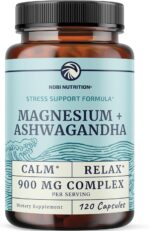 Magnesium Ashwagandha | Calming Magnesium Supplement for Adults | Relax, Rest, Calm Mood & Sleep Support | Mag Citrate & Oxide 400 mg + Ashwagandha 500 mg | Muscle Health & Stress Relief | 120 Ct