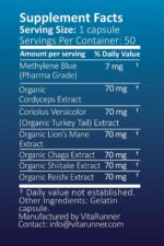 Methylene Blue (USP Grade) 1 Bottle 50 Capsules, with Mushroom Extracts: Lion's Mane, Reishi, Cordyceps, Chaga, Shiitake, Turkey Tail - Image 2