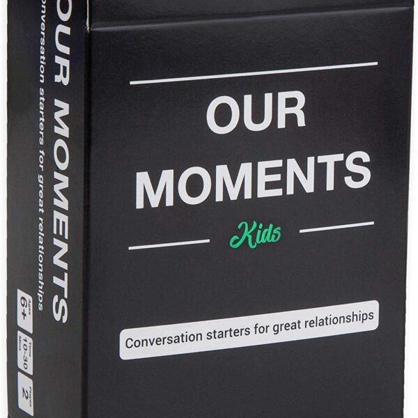 OUR MOMENTS Kids: 100 Conversation Starter Cards for Families and Kids - Relationship Building - Car Travel, Road Trip & Card Game for Healthy Loving Family - Questions for Family Activities