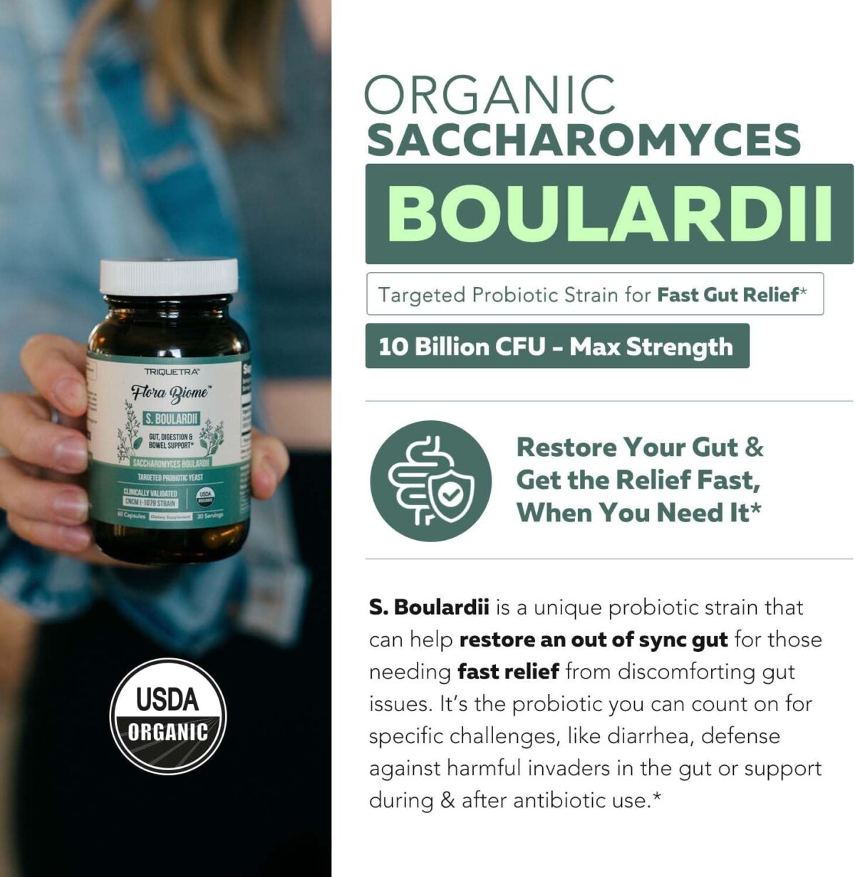 Organic Saccharomyces Boulardii - 10 Billion CFU - Clinically Validated CNCM I-1079 Probiotic Strain - Gut, Digestion & Healthy Bowel Support - First Organic Form of S. Boulardii Probiotic - 60 Count - Image 2