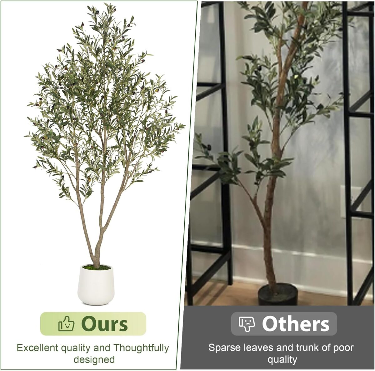 Olive Trees Artificial Indoor, 5FT Tall Faux Olive Tree with White Tall Planter, Artificial Plants with Natural Wood Trunk and Lifelike Fruits for Home Office Decor - Image 4