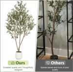 Olive Trees Artificial Indoor, 5FT Tall Faux Olive Tree with White Tall Planter, Artificial Plants with Natural Wood Trunk and Lifelike Fruits for Home Office Decor - Image 4