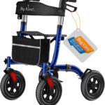 BigAlex Rollator Walker with Seat, Walker for Seniors with Wider Seat,Folding Rolling Walker with 10" All-Terrain Wheels,Lightweight Aluminum Walker Rollator with Backrest,Cup Holder,Blue