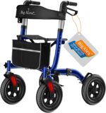 BigAlex Rollator Walker with Seat, Walker for Seniors with Wider Seat,Folding Rolling Walker with 10" All-Terrain Wheels,Lightweight Aluminum Walker Rollator with Backrest,Cup Holder,Blue