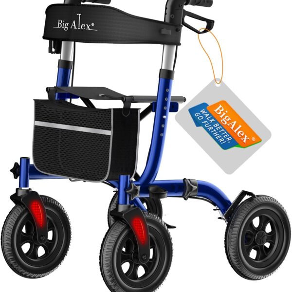 BigAlex Rollator Walker with Seat, Walker for Seniors with Wider Seat,Folding Rolling Walker with 10" All-Terrain Wheels,Lightweight Aluminum Walker Rollator with Backrest,Cup Holder,Blue