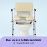 Medline Drop Arm Commode with Padded Seat and Backrest, Durable Toilet Chair for Adults and Seniors, Removable Pail, Splash Guard, Drop Down Arms for Easy Transfer, 350 lb. Weight Capacity, Tan - Image 6