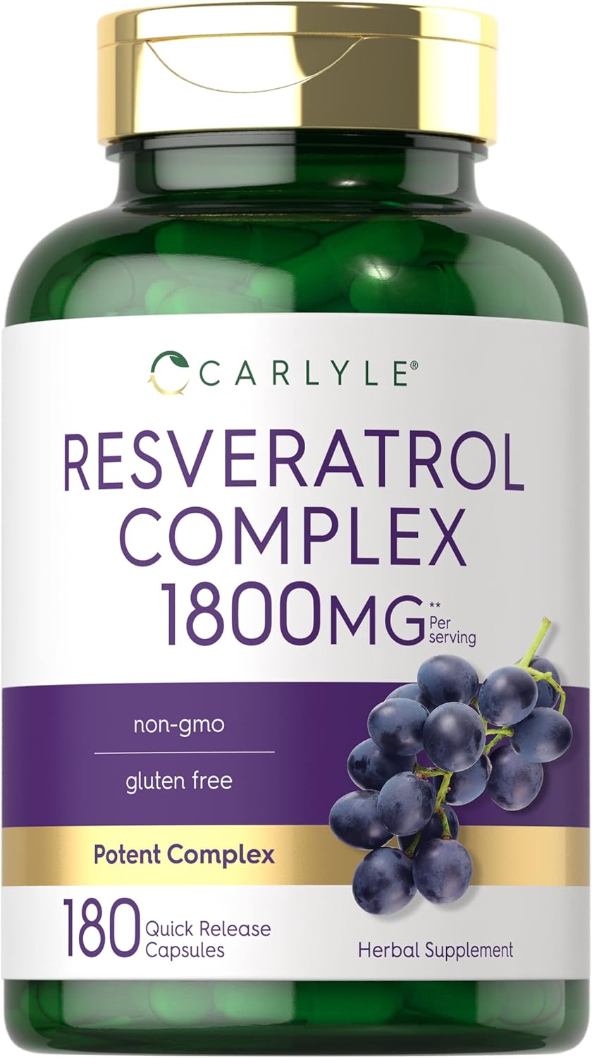 71DodsNzS1L._AC_SL1500_.jpg Carlyle Resveratrol Supplement 1800mg | 180 Capsules | Non-GMO & Gluten Free | Potent Complex - Image 1