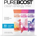 Pureboost Clean Energy Booster, Refreshing Energy Drink Mix with B12 Vitamins, Electrolytes, Antioxidants, Sugar-Free with No Sucralose (Combo Pack, 30 Count)