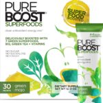 Pureboost Superfoods Clean Energy Booster, Energy Drink Mix Powder with 7 Organic Green Superfoods; Spirulina, Kale, Broccoli and Vitamins, Green Apple, Pineapple, Mango (Green Mojo, 30 Count)