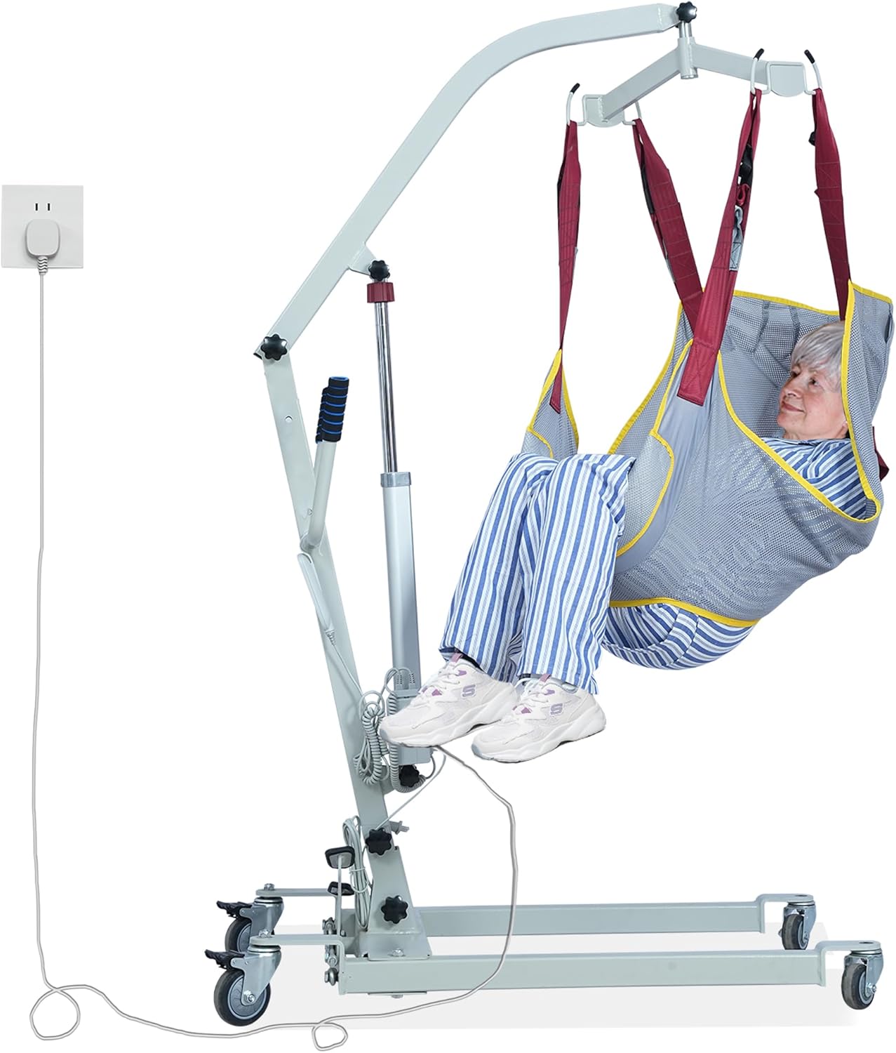 71Eb18OmryL._AC_SL1500_.jpg Electric Patient Lift 440lbs-11.5FT Plug-in Cord,No Battery Needed,Floor Lifting-Commode Sling for Easy Bed,Wheelchair&Toilet Transfers -Mobility Assistance for Seniors, Disabled - Image 1