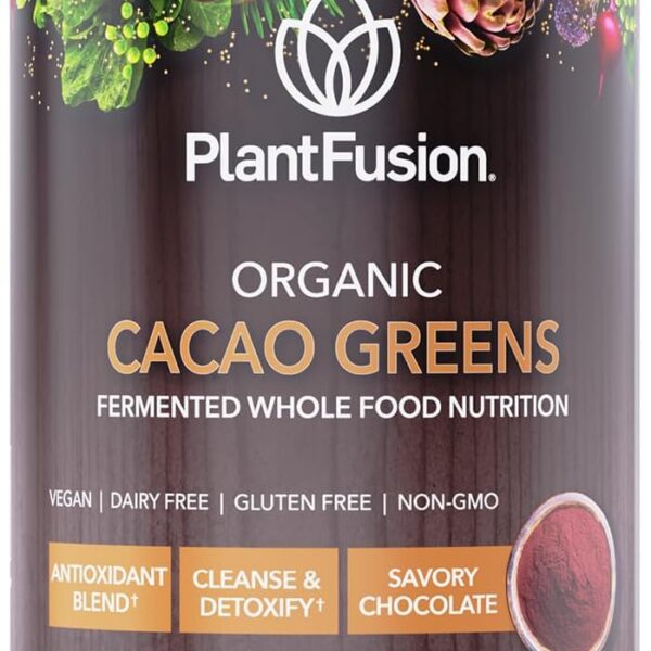 Raw Organic Cacao Powder & Super Greens - Fermented Superfood Blend with Digestive Enzymes, Prebiotic Fiber & Antioxidants - Organic, Non-GMO, Gluten Free, Vegan - Chocolate, 30 Servings, 8.47oz
