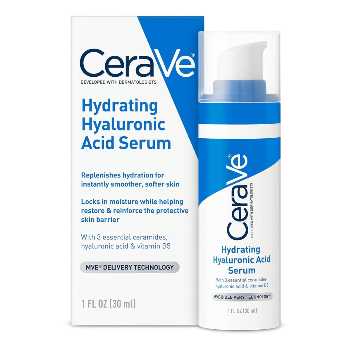 Cerave Hyaluronic Acid Serum for Face with Vitamin B5 and Ceramides, Hydrating Face Serum for Dry Skin, Fragrance Free, 1 Ounce - Image 1