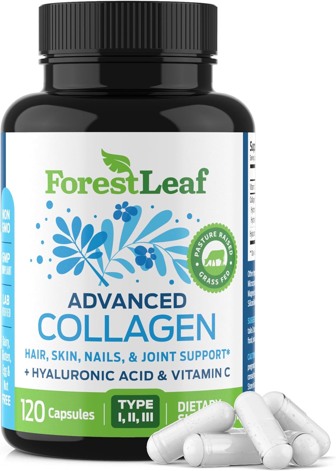 71FId9V2KXL._AC_SL1500_.jpg ForestLeaf Multi Collagen Pills with Hyaluronic Acid + Vitamin C | Hydrolyzed Collagen Supplements for Women or Men | Multi Collagen Capsules Peptides for Skin, Wrinkles, 120 Caps - Image 1