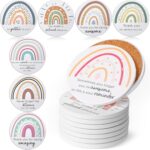 Set of 24 Thank You Appreciation Coasters Set, Ceramic Absorbent Drinks Coasters with Cork, Water Absorbent Cute Cup Mat Gifts for Teacher Employee(Fresh Style,Set of 24)