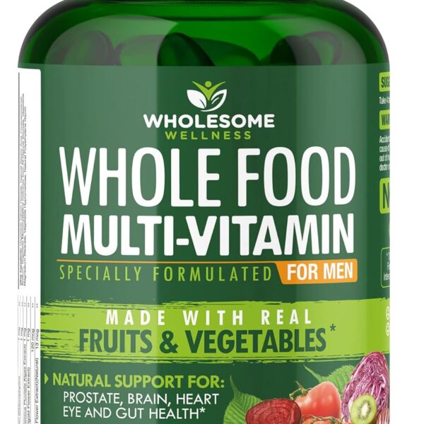 Wholesome Wellness Whole Food Multivitamin for Men - Natural Multi Vitamins, Minerals, Organic Extracts - Vegan Vegetarian - 120 Tablets