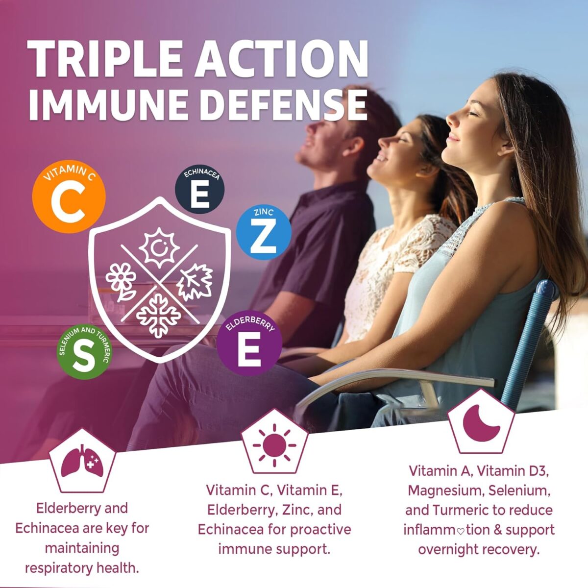 Immune Support Gummies with Echinacea, Sambucus Elderberry, Vitamin C + D3 + Zinc, Selenium, Magnesium, Daily Immunity Booster Multivitamin Gummies, for Boost Immunity, Power Antioxidant, Vegan 2 Pack - Image 4