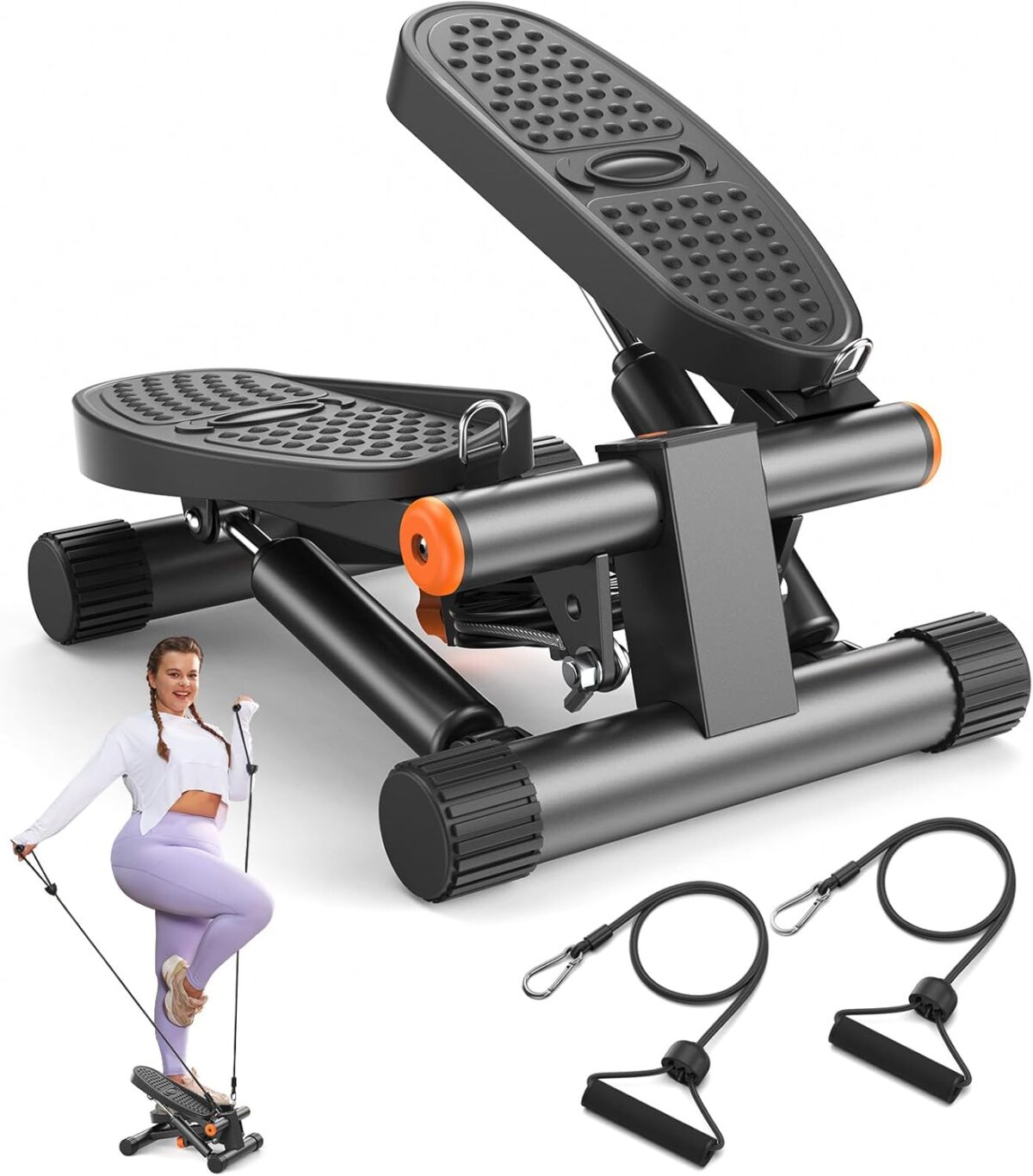 Niceday Steppers for Exercise, Mini Stair Stepper with Resistance Bands at Home Workout Equipment with 300LBS Loading Capacity, Hydraulic Fitness Stepper with LCD Monitor - Image 1