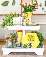 Rustic Wood Two Tiered Tray by Felt Creative Home Goods, Rectangle 2 Tier Serving Tray for Coffee Bar, Kitchen Counter, Dining Room Table, Cupcake Stand, Holiday and Farmhouse Decor (Rustic White) - Image 4