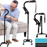 Vive Quad Canes - 4 Prong Folding Cane with Extra Handle for Men, Women & Seniors - Walking Sticks, Adjustable & Lightweight - Upright Offset Aid for Balance Support for Elderly, Handicap & Disabled