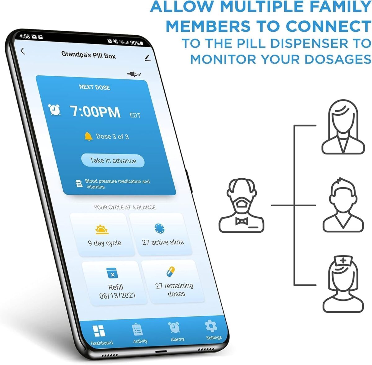 LiveFine WiFi Automatic Pill Dispenser and Remote Medication Monitoring System with Locking Key, 28-Day Medication Organizer Up To 9 Doses Per, Adjustable Light/Sound Alarms For Prescriptions & Vitami - Image 2