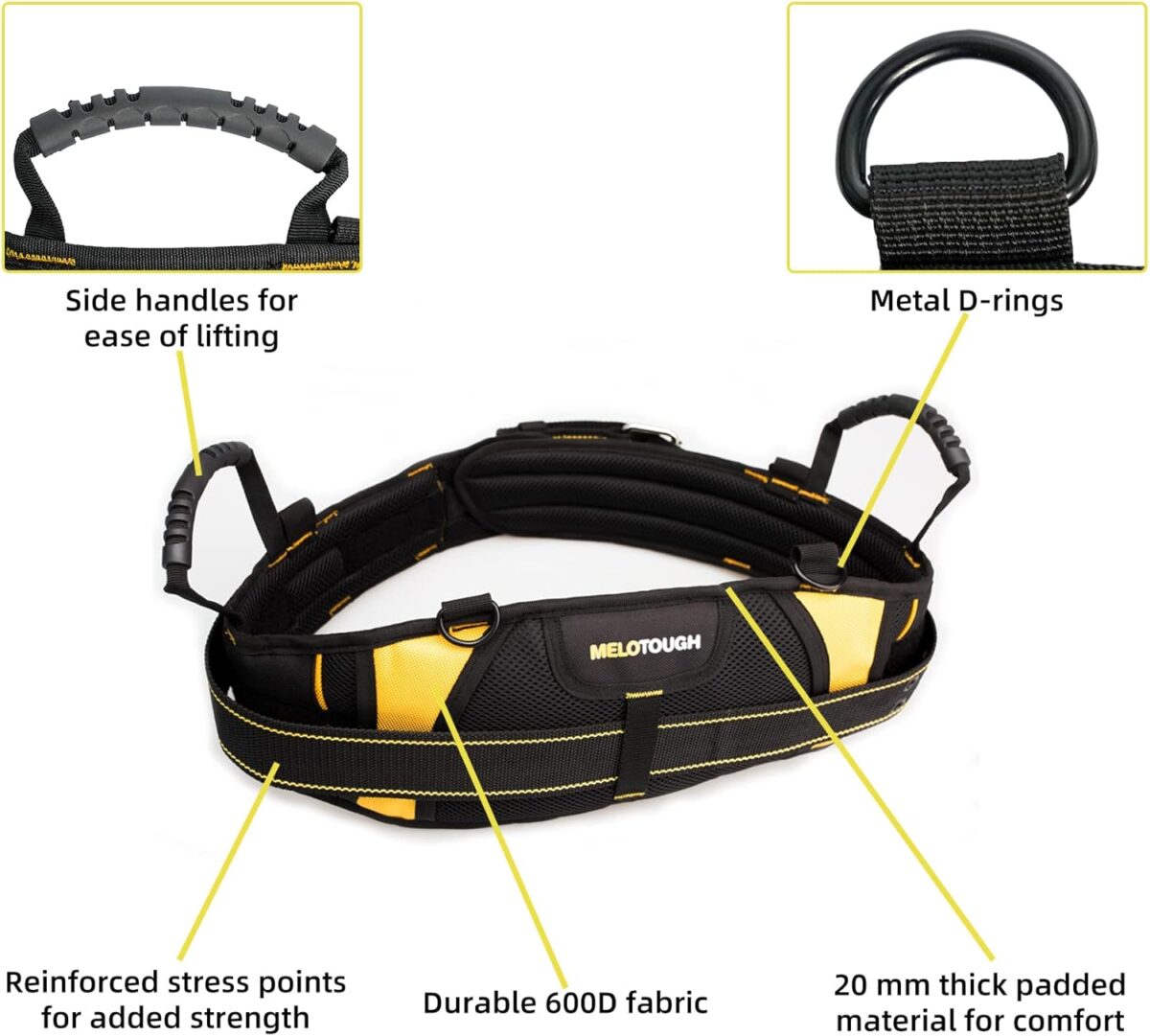 MELOTOUGH Padded Electrician Tool Belt Tradesman Pro Padded Tool Belt With Back Support Heavy Foam Padding Carrying Handle,4 Suspenders D ring hook (XXL) - Image 3