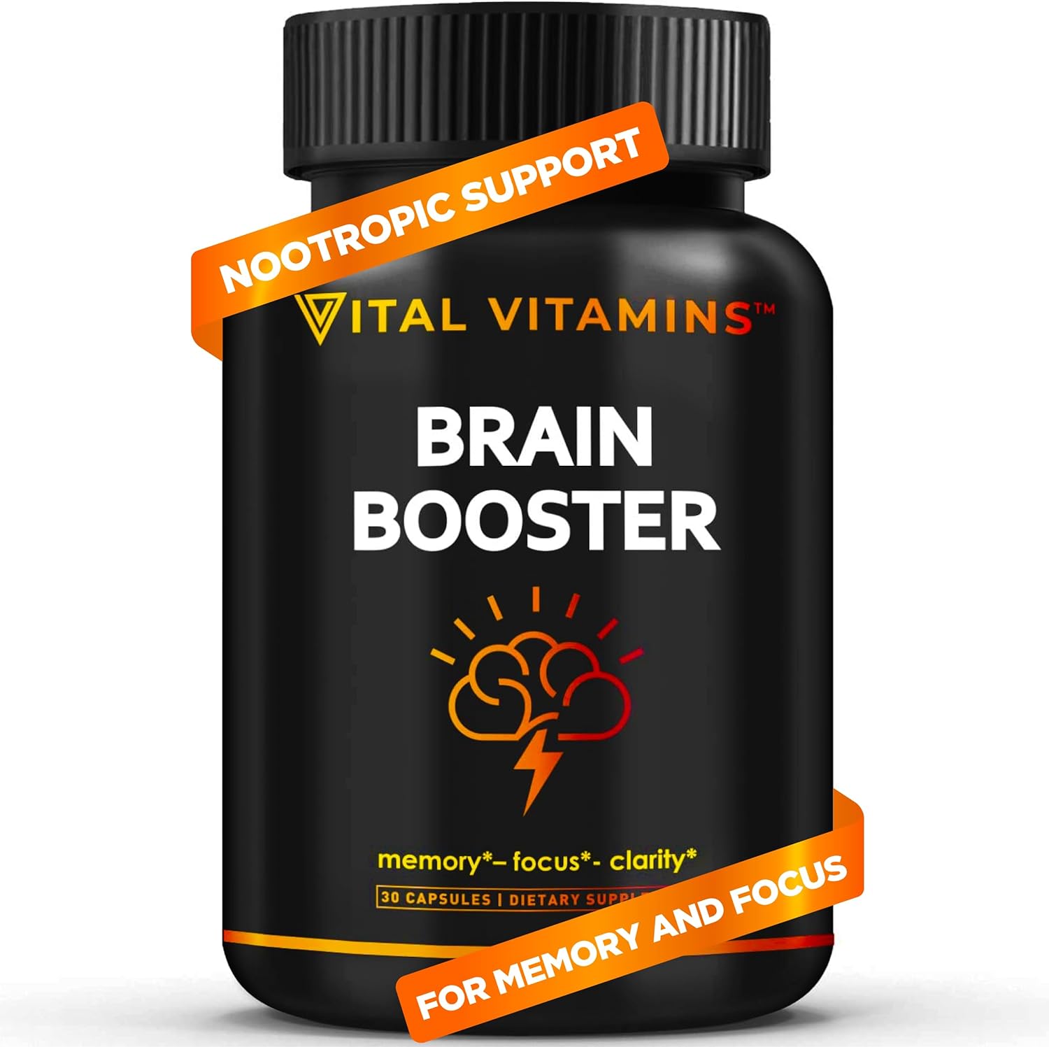 71HGLvk-9IL._AC_SL1500_.jpg Vital Vitamins Brain Supplements for Memory & Focus - Nootropics Brain Support for Clarity, & Energy - with Ginkgo Biloba, Rhodiola Extract - 30 Capsules - Image 1