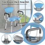 Shower Chair for Inside Shower - 550 lbs, Tool-Free Assembly, Adjustable Height, Padded Shower Stool, Removable Arms & Backrest, Shower Head Clip, Bath Seat for Elderly and Disabled (Blue) - Image 2