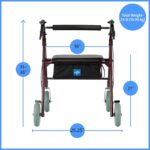 Medline Bariatric Heavy Duty Steel Rollator Supports up to 500 lbs, Strong, Comfortable Rolling Walker with 8 inch Wheels - Image 2