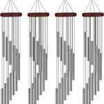 4 Pack Wind Chimes for Outside, Sympathy Wind Chimes Outdoor Clearance with 12 Aluminum Alloy Tubes and Hook, Memorial Wind Chimes Gift Decoration for Home, Patio, Garden, Outdoor