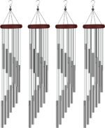4 Pack Wind Chimes for Outside, Sympathy Wind Chimes Outdoor Clearance with 12 Aluminum Alloy Tubes and Hook, Memorial Wind Chimes Gift Decoration for Home, Patio, Garden, Outdoor
