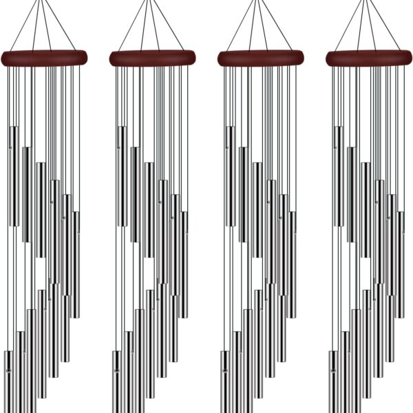 4 Pack Wind Chimes for Outside, Sympathy Wind Chimes Outdoor Clearance with 12 Aluminum Alloy Tubes and Hook, Memorial Wind Chimes Gift Decoration for Home, Patio, Garden, Outdoor
