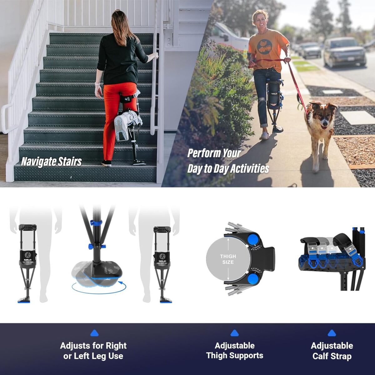 iWALK3.0 – The Original Hands Free Knee Crutch - Alternative to Crutches and Knee Scooters - iWALK Replaces Crutches for Adults - Peg Leg Crutch For Lower Leg Injuries Only - Image 4