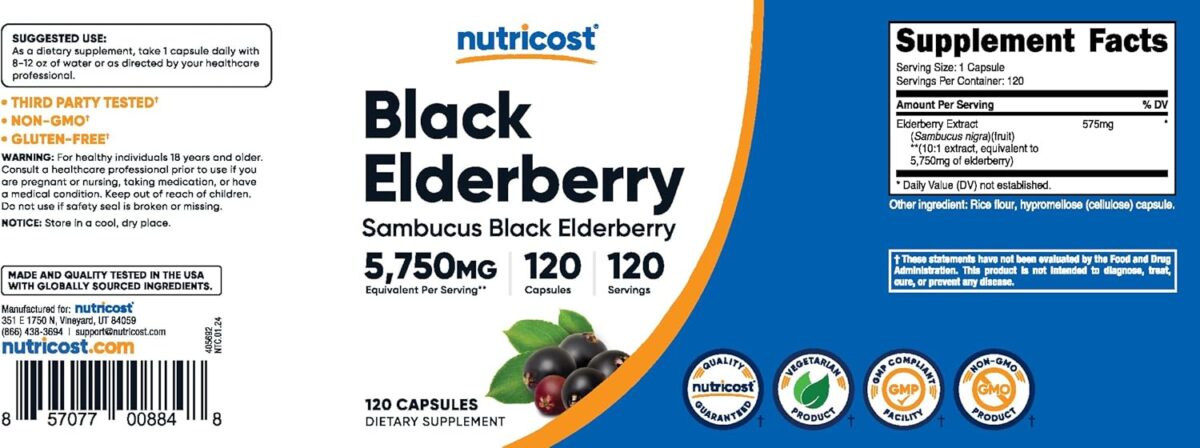 Nutricost Elderberry Capsules 575mg (120 Capsules) - Black Elderberry, Vegetarian Capsules, Gluten Free and Non-GMO Supplement - Image 6