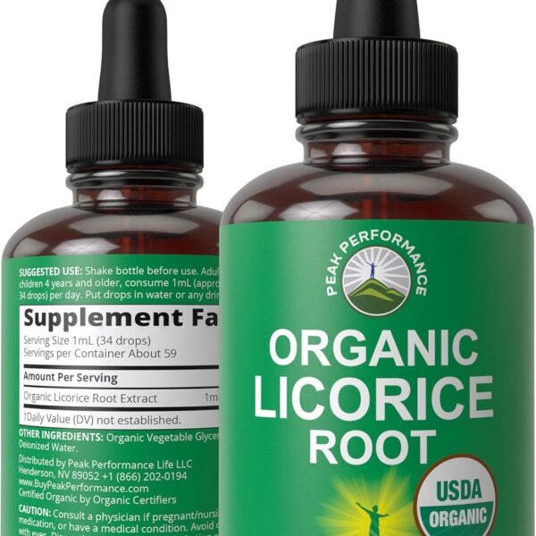 USDA Organic Licorice Root Extract Liquid Drops Supplement. Vegan Tincture for Digestion + Respiratory Health. Extracto de Regaliz Root Oil Herb. Zero Sugar, Gluten Free Supplements for Women and Men