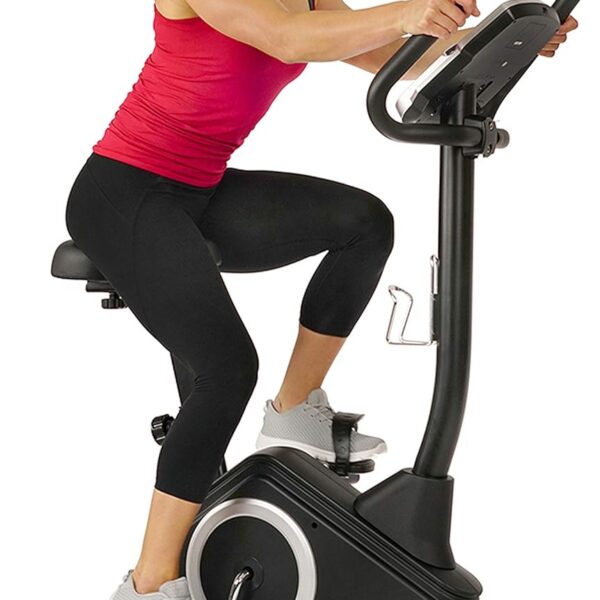 Sunny Health & Fitness Exercise Bike w/Pulse Sensors & Adjustable Cushion Seat, Home Cardio Training Machine for Adults/Seniors' Indoor Cycling Workout, Optional Compact Foldable or Electro-Magnetic