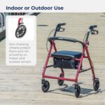 Drive Medical Aluminum Rollator Walker Fold Up and Removable Back Support, Padded Seat, 6" Wheels, Red - Image 4