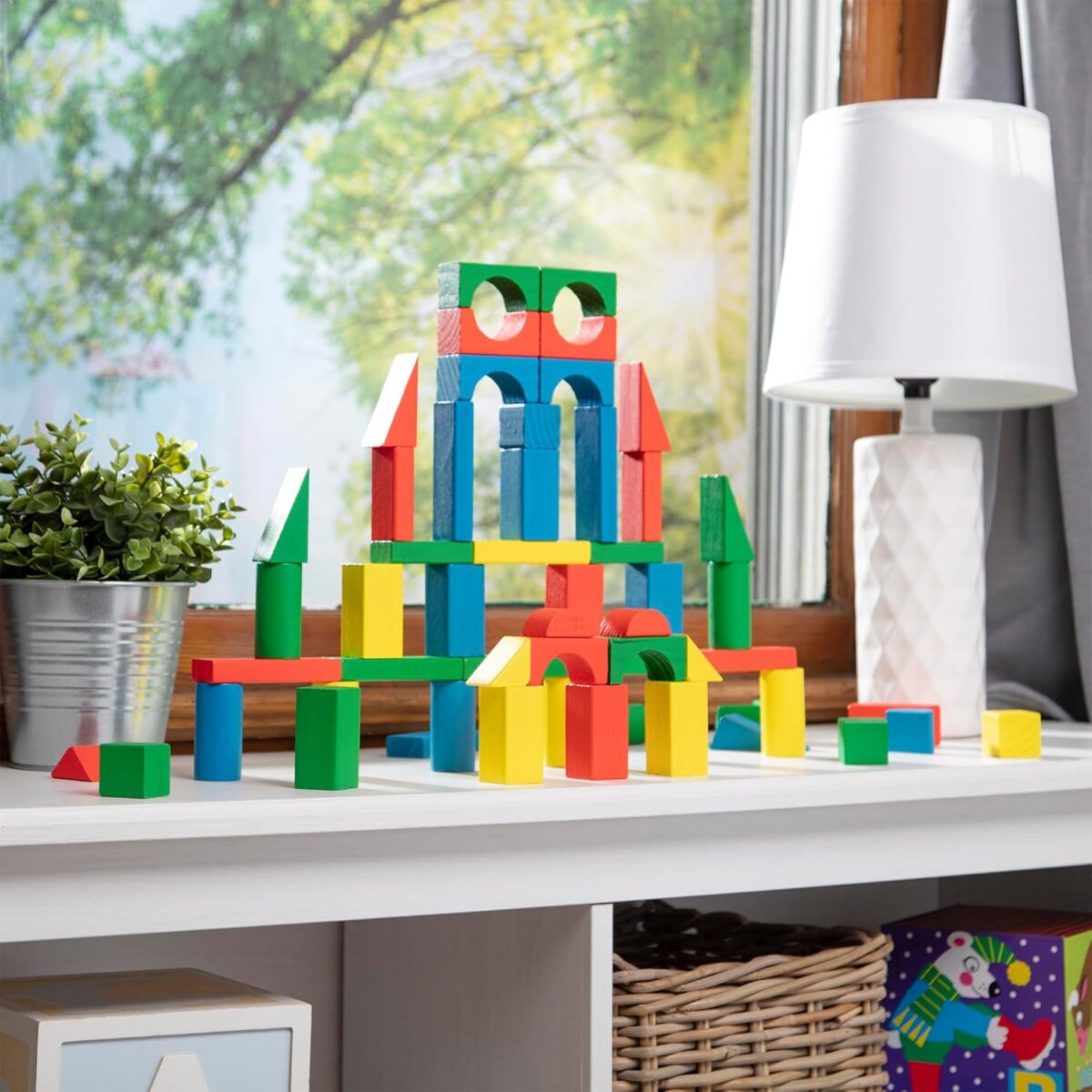 Melissa & Doug Wooden Building Blocks Set - 100 Blocks in 4 Colors and 9 Shapes Classic Kids Toys, Colored Wood For Toddlers Ages 2+ - FSC-Certified - Image 9