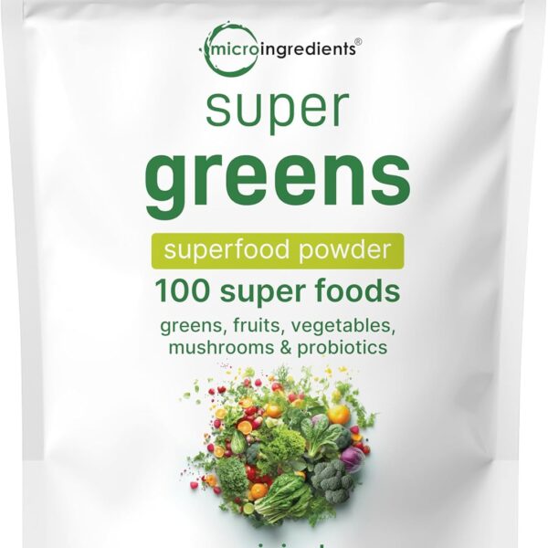 Super Greens Powder, 1lb | 100 Superfood Blend | Daily Greens, Whole Food Fruits and Vegetables, Mushrooms, & Probiotics | Wheatgrass, Spirulina, Lions Mane, Beet Root | Original, Non-GMO